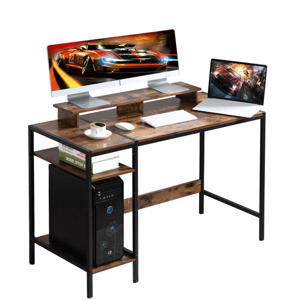  MINOSYS Small Computer Gaming Desk - 47” Home Office Desk with  Storage, Monitor Stand for 2 Monitors, Adjustable Storage Space,  Writing,Modern Design Corner Table, Beech. : Home & Kitchen