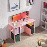 MINOSYS-Computer Desk-Study Desk-with-Monitor Stand-and-Storage-Vanity Console-PC-and-Gaming-Corner Desk-Lightweight-and-Compact Computer Desk-Pink