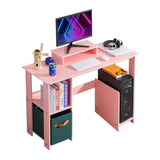 MINOSYS-Computer Desk-Study Desk-with-Monitor Stand-and-Storage-Vanity Console-PC-and-Gaming-Corner Desk-Lightweight-and-Compact Computer Desk-Pink