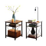 MINOSYS-End Table Set of 2-Side Table with 2 Tier Storages-Bedside Table-with X Framed-Night Stands-for-Bedrooms-Living Room-and-Kitchen-Rustic End Table-for Magazines-Books-and-Small Plant 