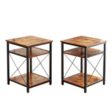 MINOSYS-End Table Set of 2-Side Table with 2 Tier Storages-Bedside Table-with X Framed-Night Stands-for-Bedrooms-Living Room-and-Kitchen-Rustic End Table-for Magazines-Books-and-Small Plant 