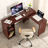 MINOSYS L Shaped Desk - 360° Rotating Computer Desk with 4 Wheels